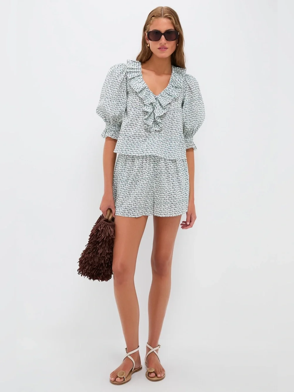 Hunter Bell Ditsy Floral Imogen Blouse & Jemma Shorts Set, Size Small